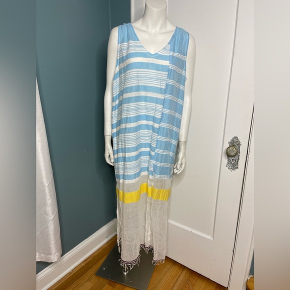 Lemlem Long Caftan Women’s Dress Large Cotton Blend Sleeveless Striped - Picture 8 of 8